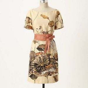 Anthro Floreat snowy egret belted shift dress